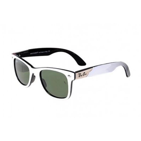 RayBan Sunglasses Wayfarer RB2132 White Black Frame Green Lens AMU