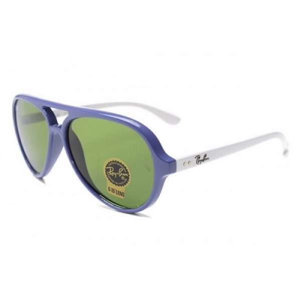 RayBan Sunglasses RB4125 Cats 5000 Shiny Blue White Frame Green Lens