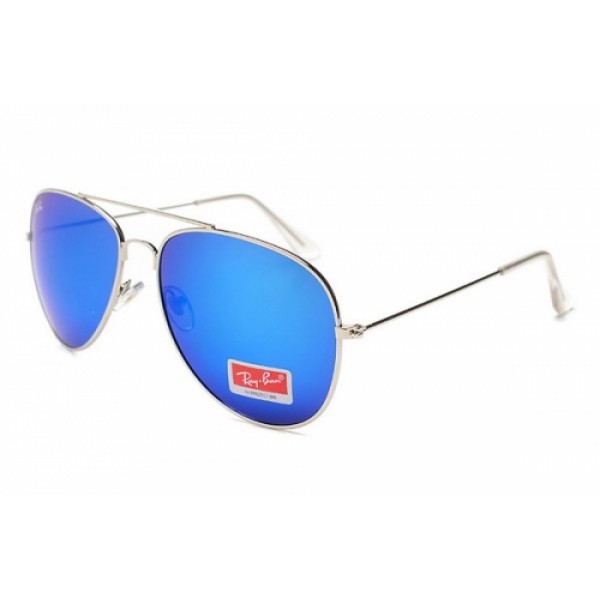 RayBan Sunglasses RB3025 Aviator Silver Frame Mirror Blue Lens