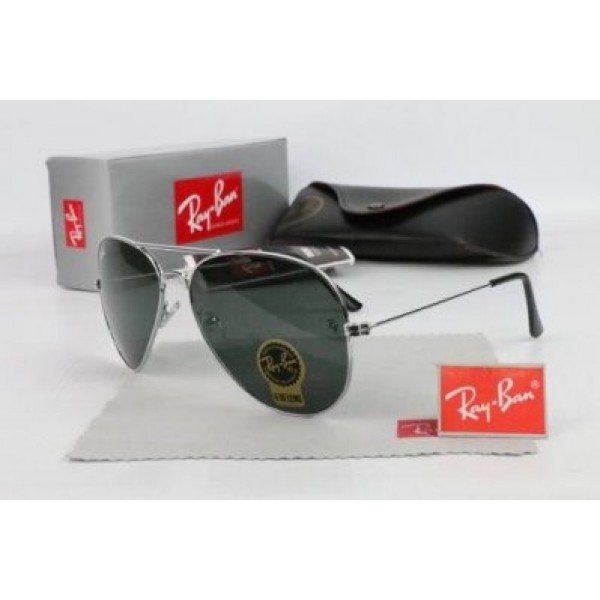 RayBan Sunglasses Aviator RB3025 Green Lens Silver Frame