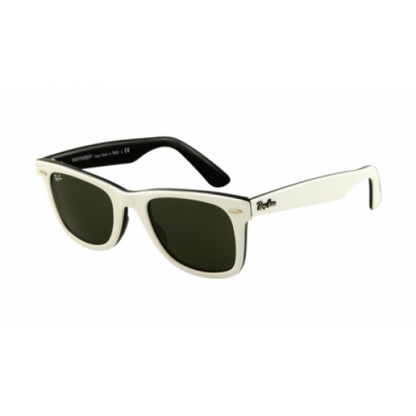 RayBan Sunglasses RB2140 Wayfarer Top White On Black Frame Crystal Green Lens