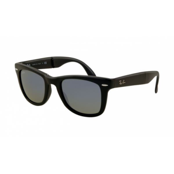 RayBan Sunglasses RB4105 Folding Wayfarer Matte Black Frame Crystal Blue
