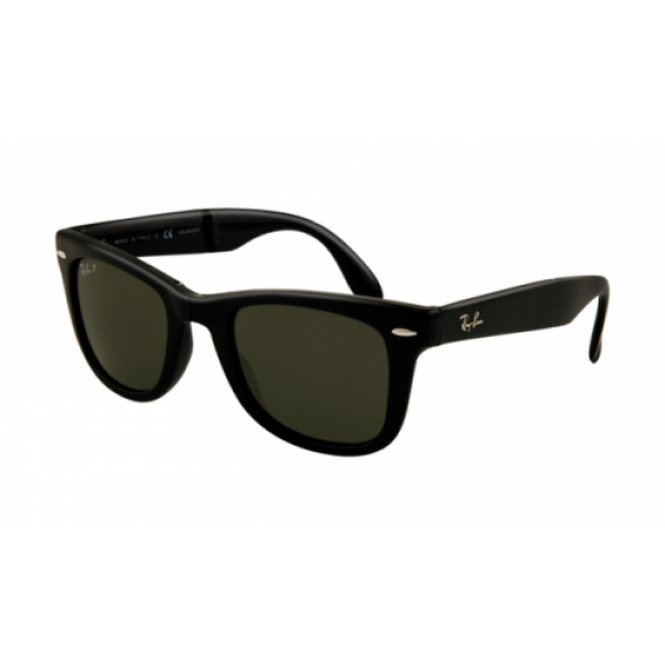 RayBan Sunglasses RB4105 Folding Wayfarer Glossy Black Frame Gray Polarized
