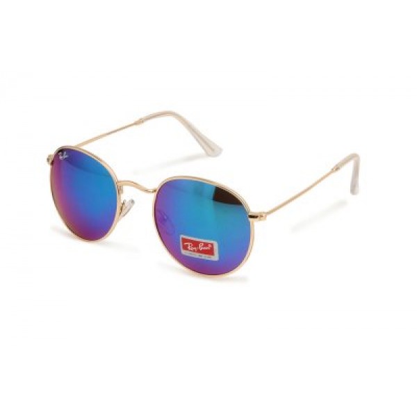 RayBan Sunglasses Icons Round Metal RB3447 Gold Blue Flash