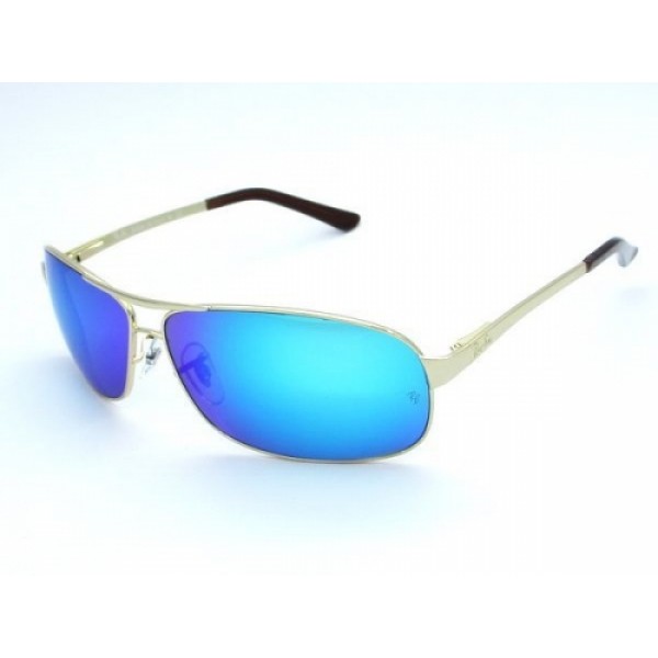 RayBan Sunglasses RB3343 Gold Frame Mirror Blue Lens