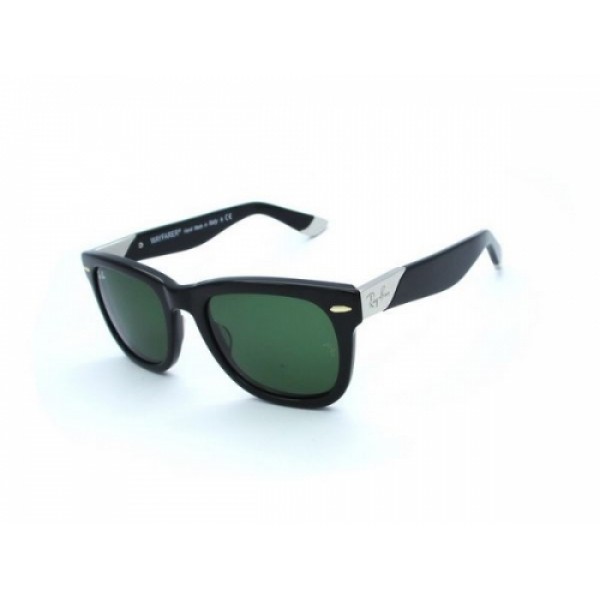 RayBan Sunglasses RB2157K Wayfarer Black Silver Frame Green Lens