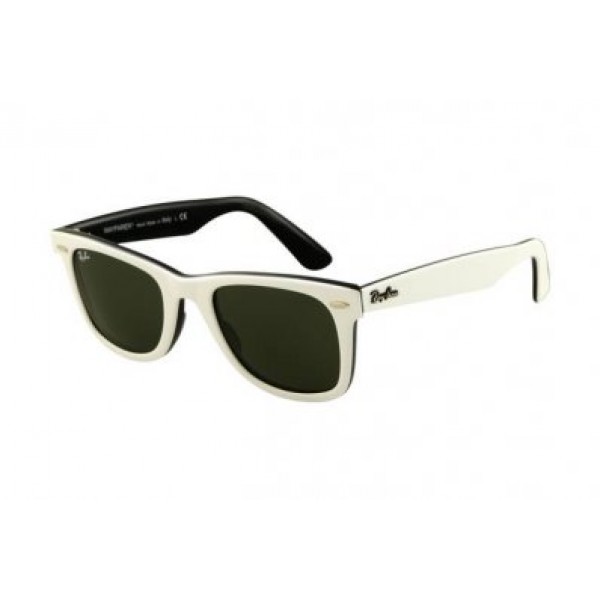RayBan Sunglasses Wayfarer RB2140 Top White On Black Frame Crystal Lens AOS