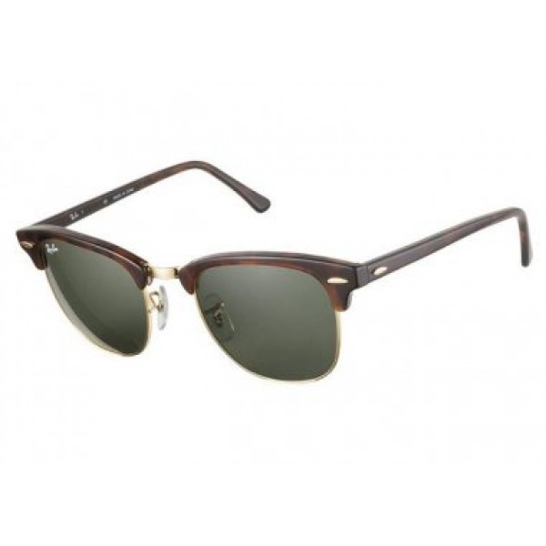 RayBan Sunglasses Clubmaster RB3016 Mock Tortoise Arista Frame Crystal Green Lens