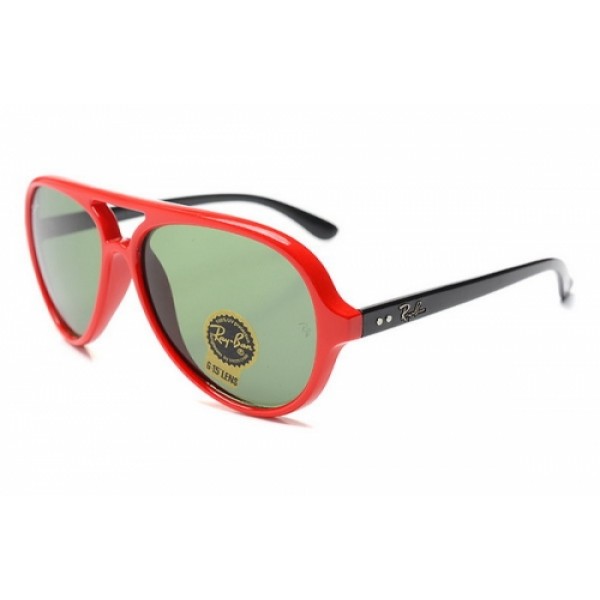 RayBan Sunglasses RB4125 Cats 5000 Red Black Frame Green Lens