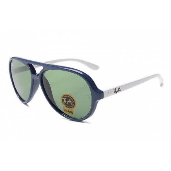 RayBan Sunglasses RB4125 Cats 5000 Dark Blue White Frame Green Lens