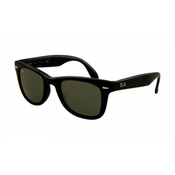 RayBan Sunglasses RB4105 Folding Wayfarer Glossy Black Frame Black Crystal Green Lens
