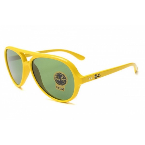 RayBan Sunglasses RB4125 Cats 5000 Shiny Yellow Frame Green Lens