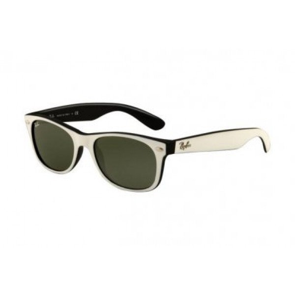 RayBan Sunglasses Wayfarer RB2132 Parchment Frame Crystal Green Polarized Lens ALZ